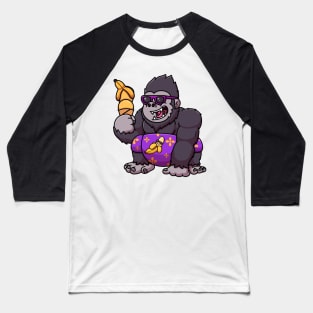 Gorilla Eating Banana Ice Cream Baseball T-Shirt